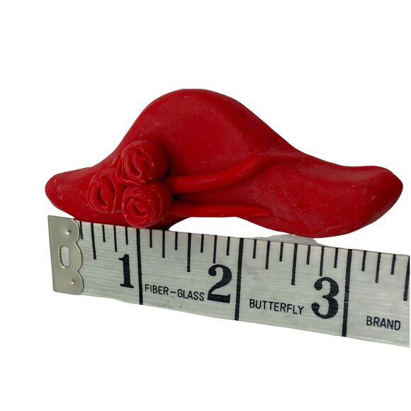 Red Hat Lady Handmade Brooch Polymer Clay C Clasp Floppy Pin 1.5"X3.5" Retro - Picture 6 of 12